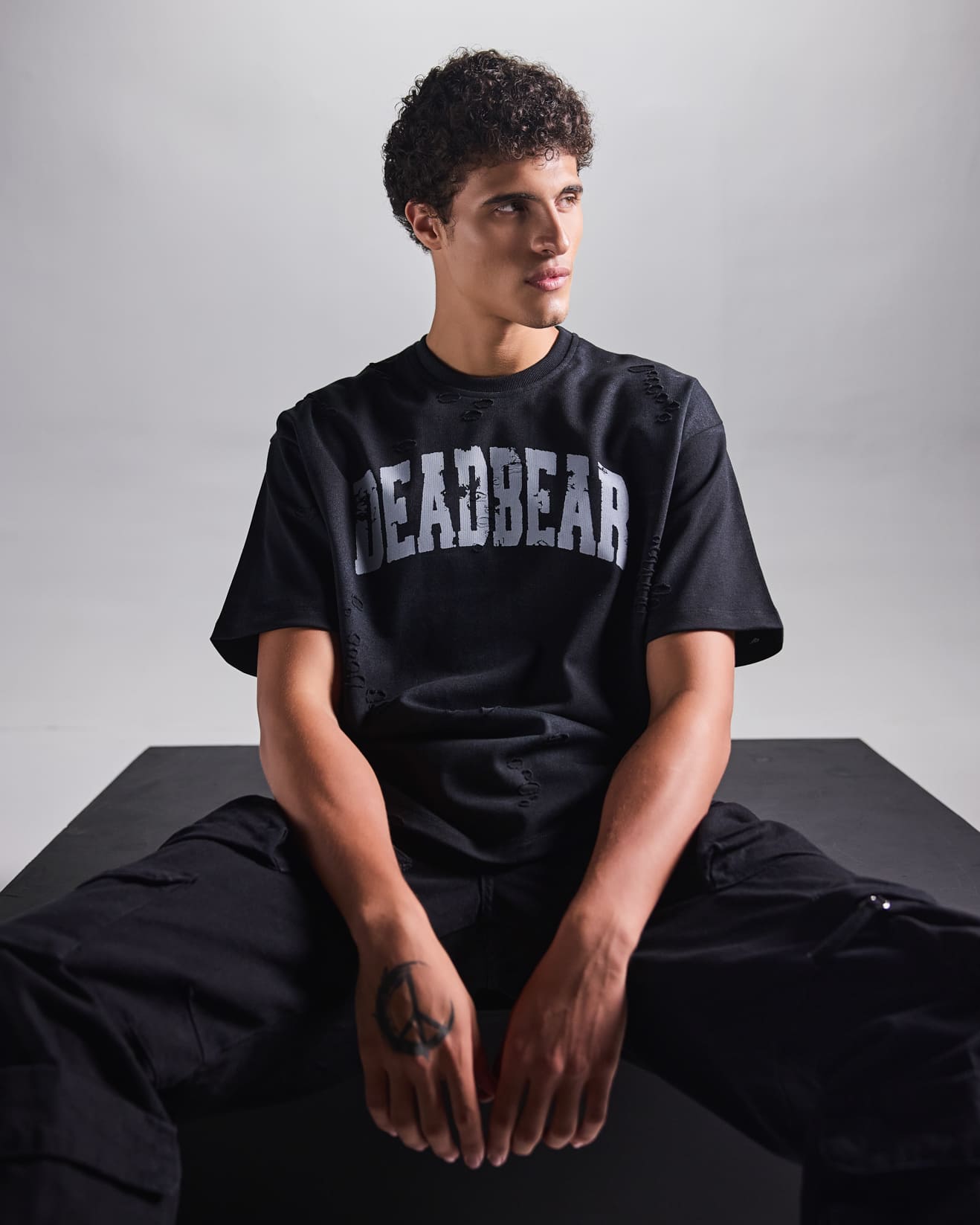 Distressed Washed Black Tee