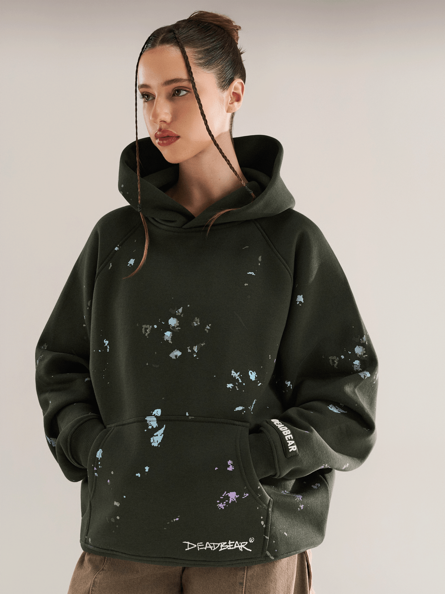 Grumpy Bear Hoodie Olive