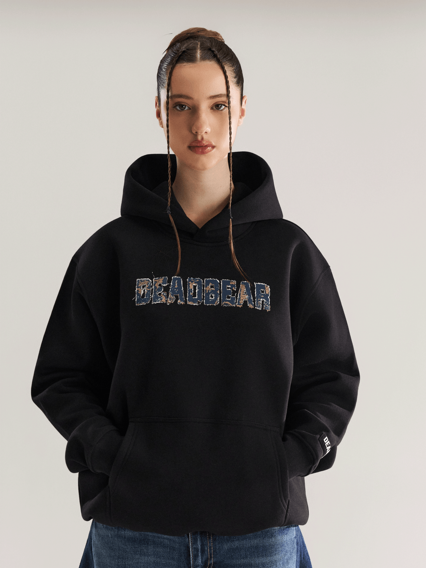 Fake Denim Hoodie Black