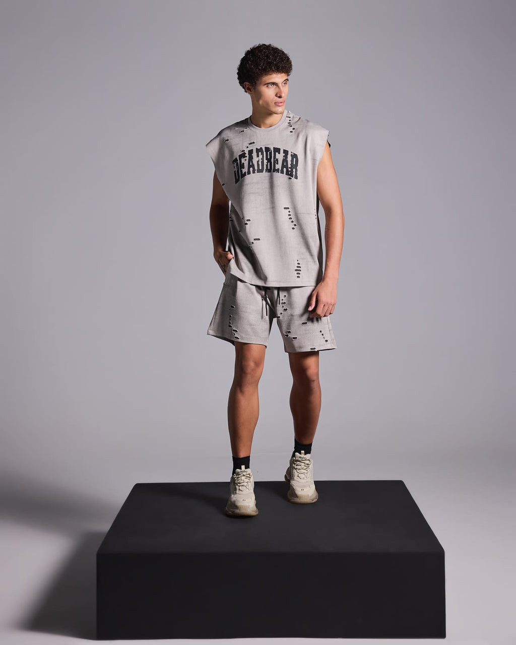 Distressed Washed Grey Shorts