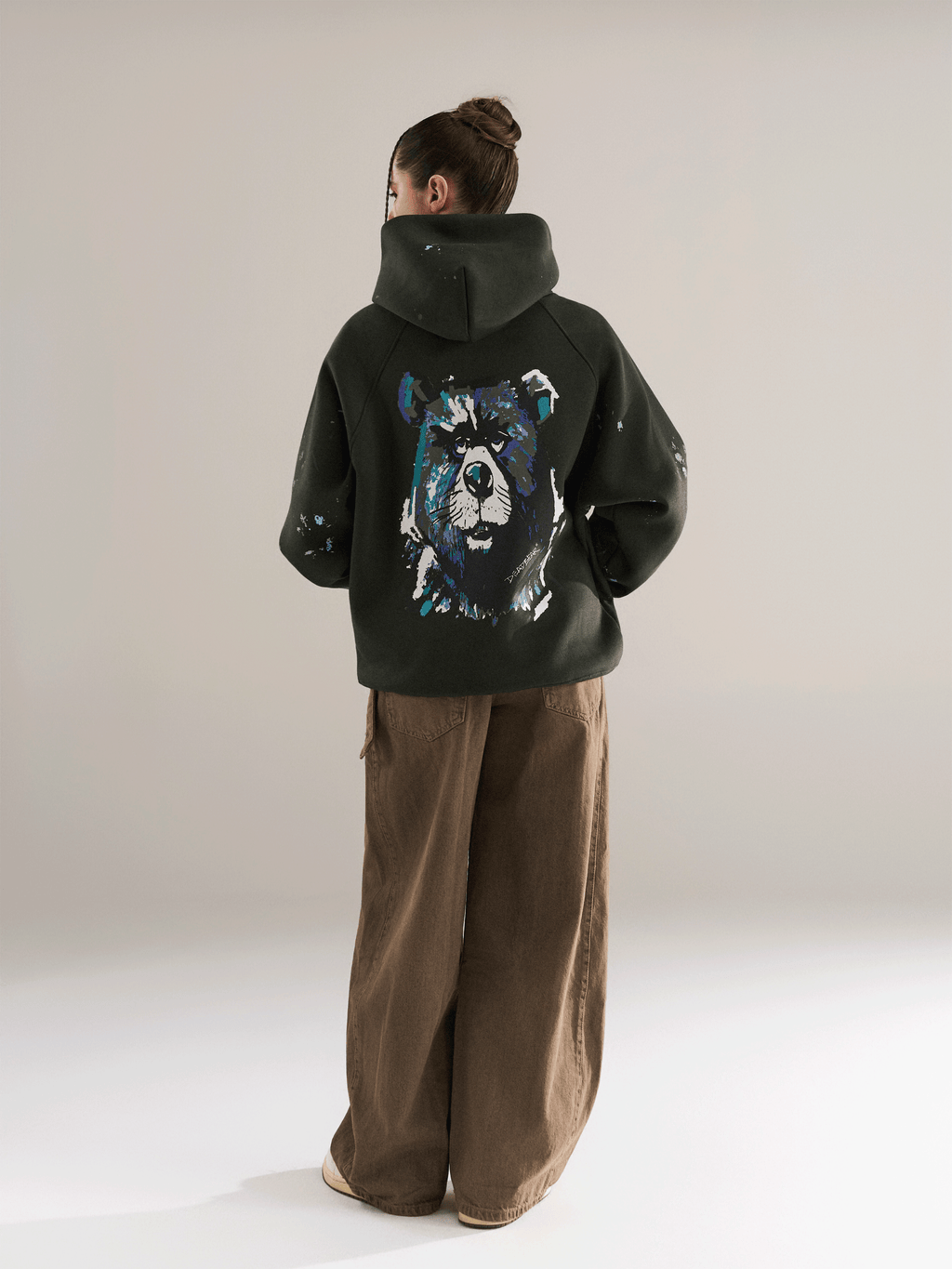 Grumpy Bear Hoodie Olive