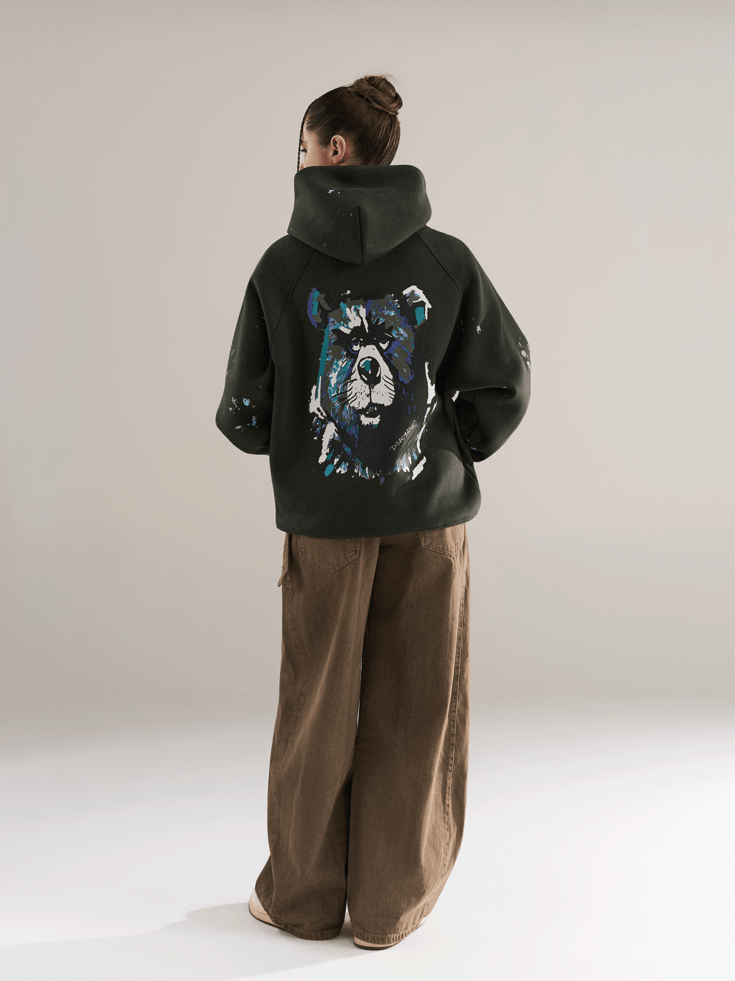 Grumpy Bear Hoodie Olive