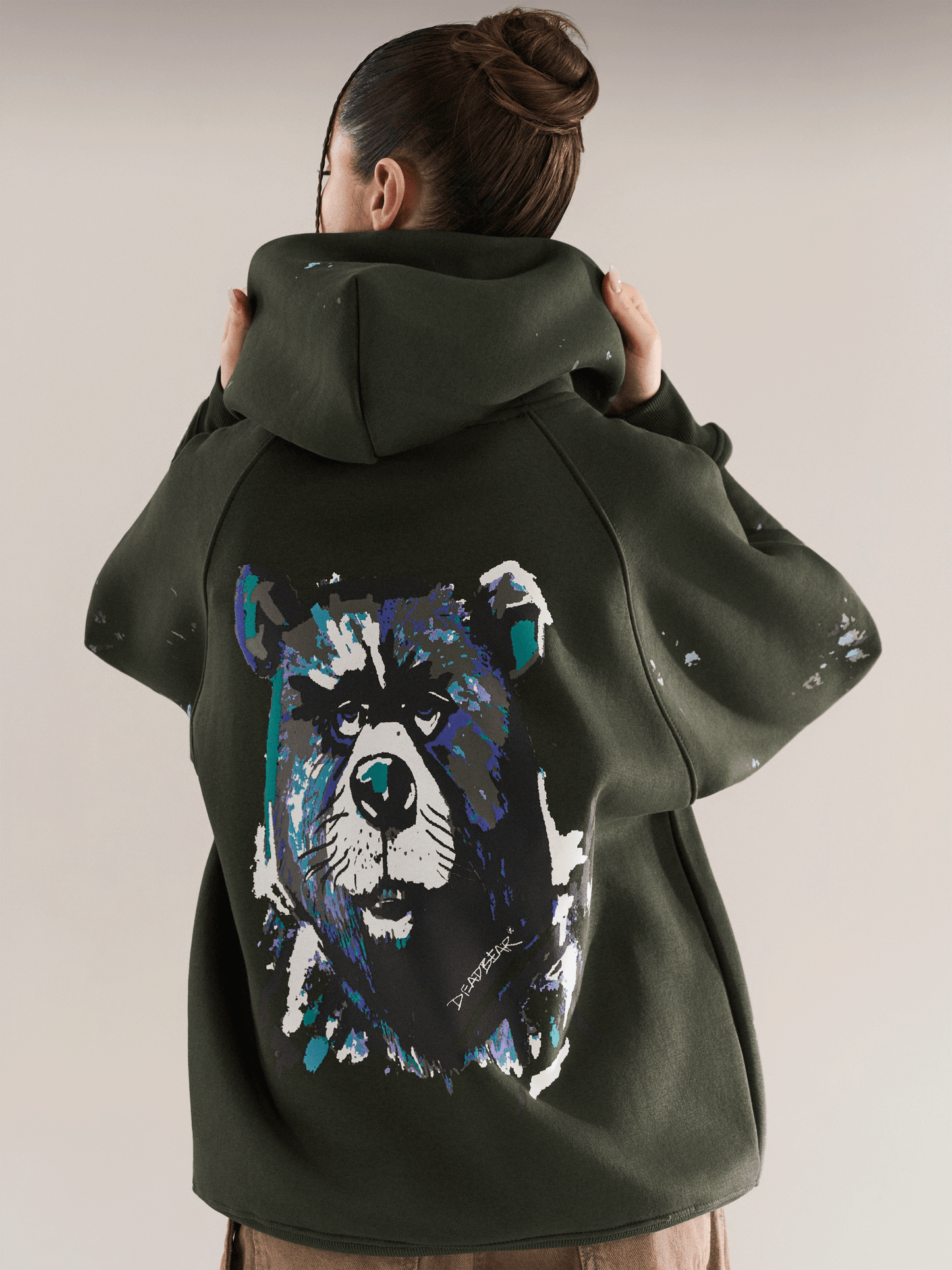 Grumpy Bear Hoodie Olive