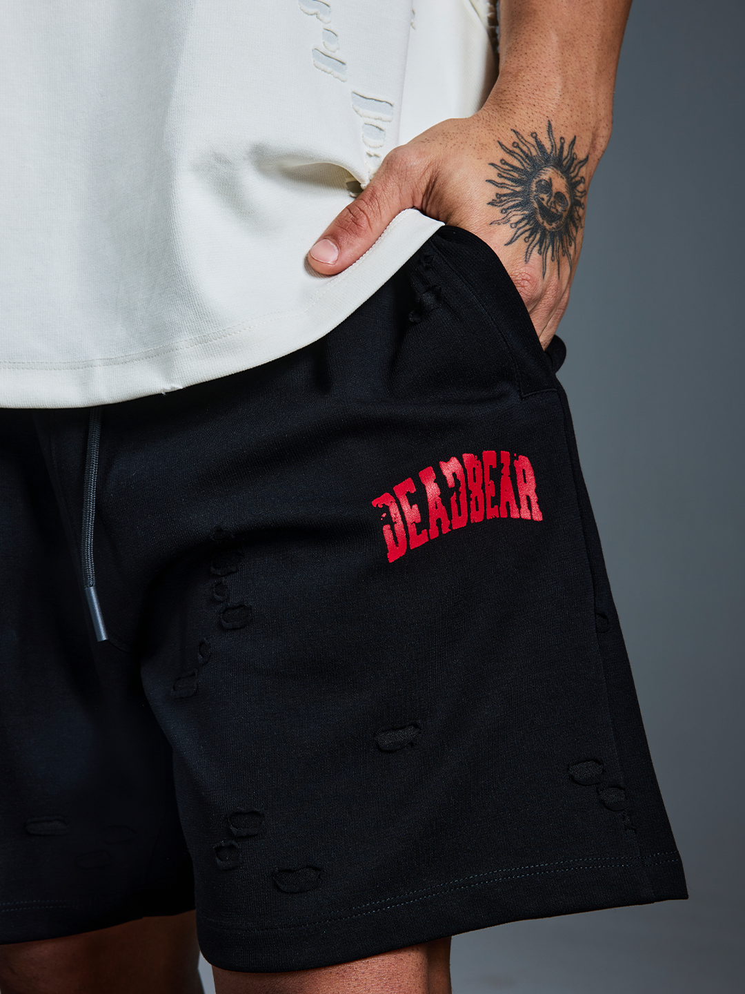 Distressed Black Shorts