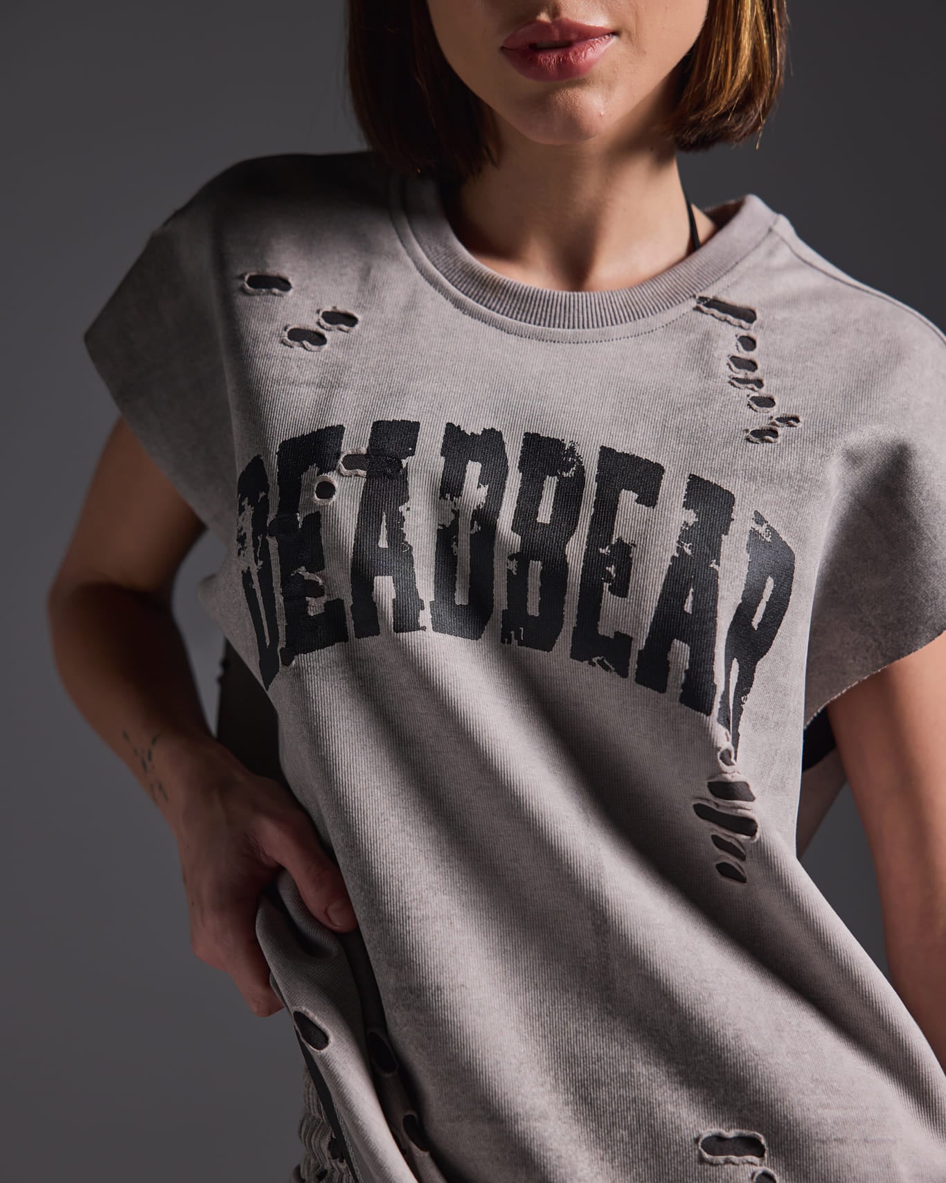 Distressed Washed Grey Tank