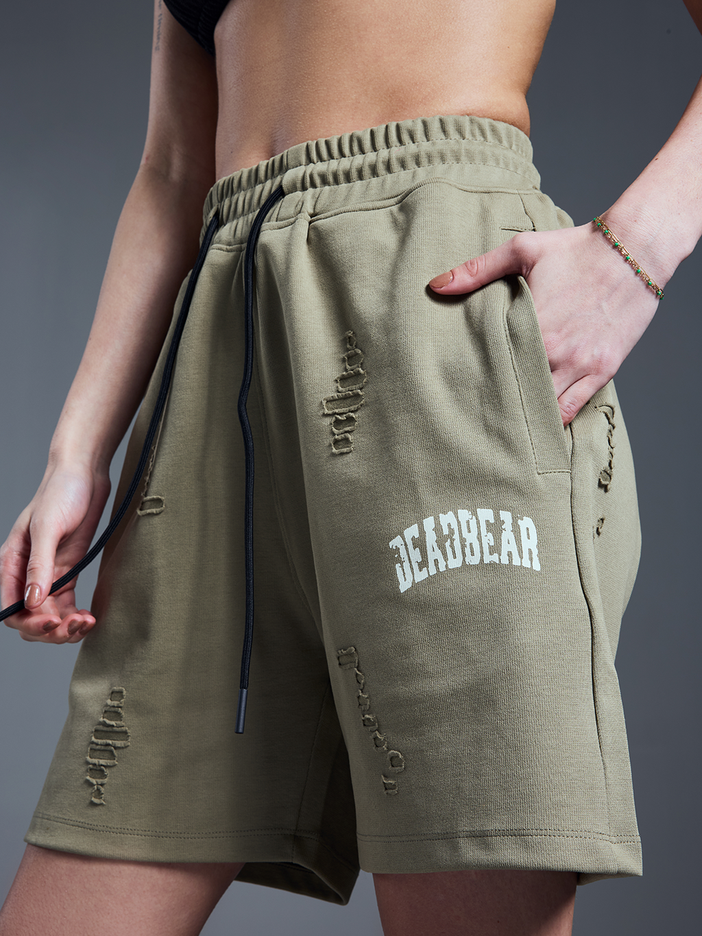 Distressed Olive Shorts