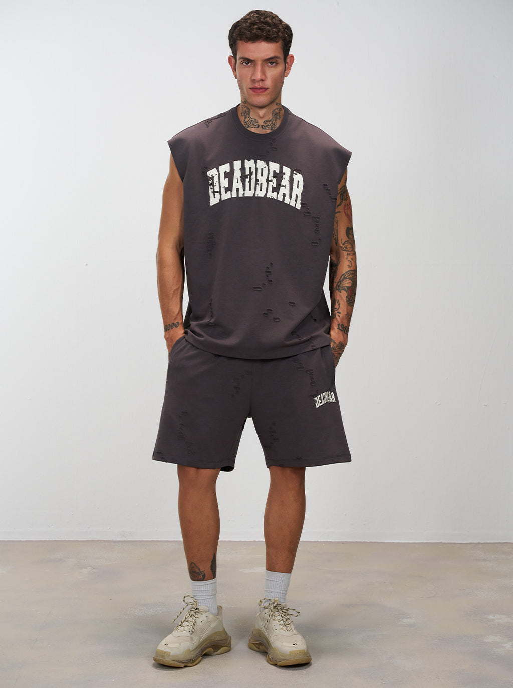 Distressed Ash Grey Shorts