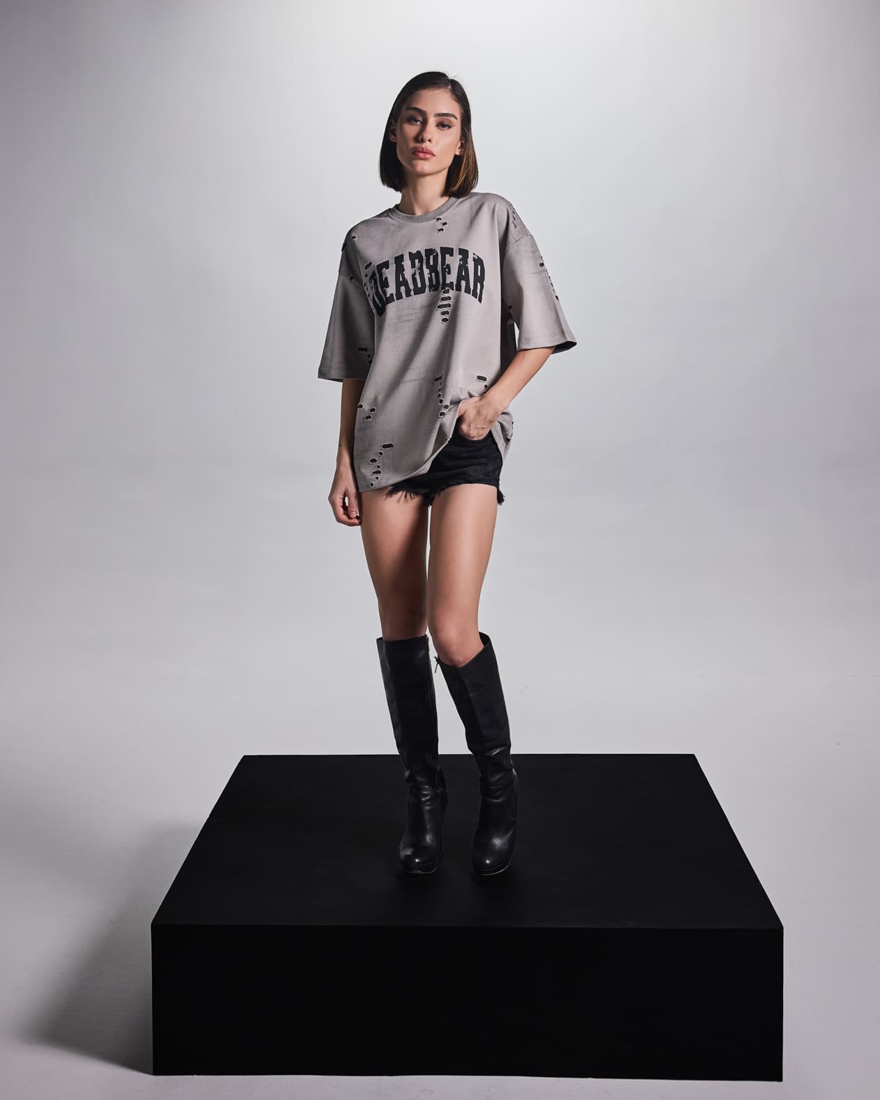 Distressed Washed Grey Tee