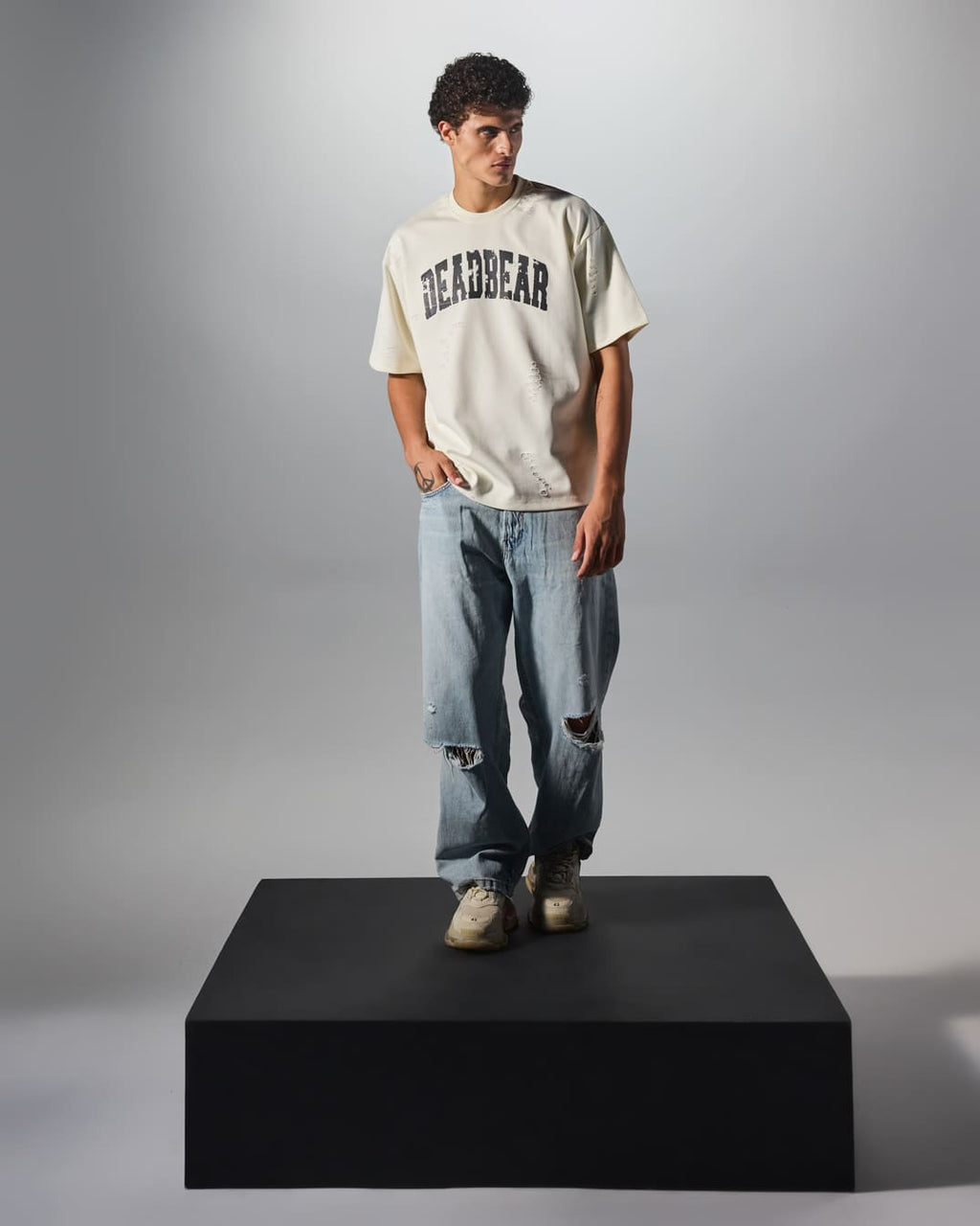 Distressed Cream White Tee