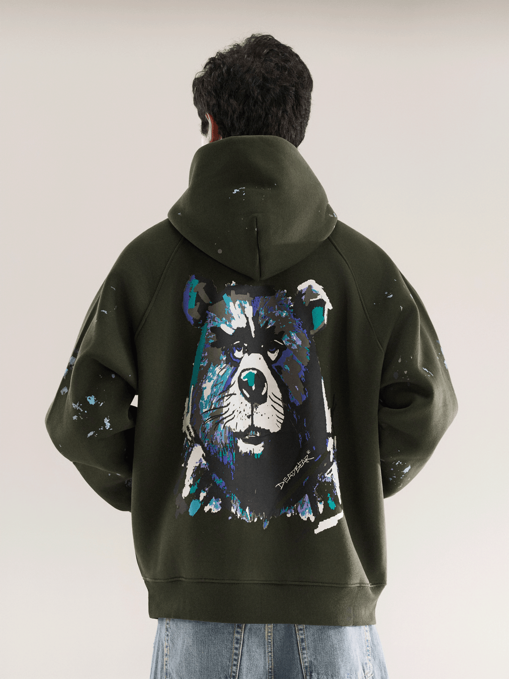 Grumpy Bear Hoodie Olive