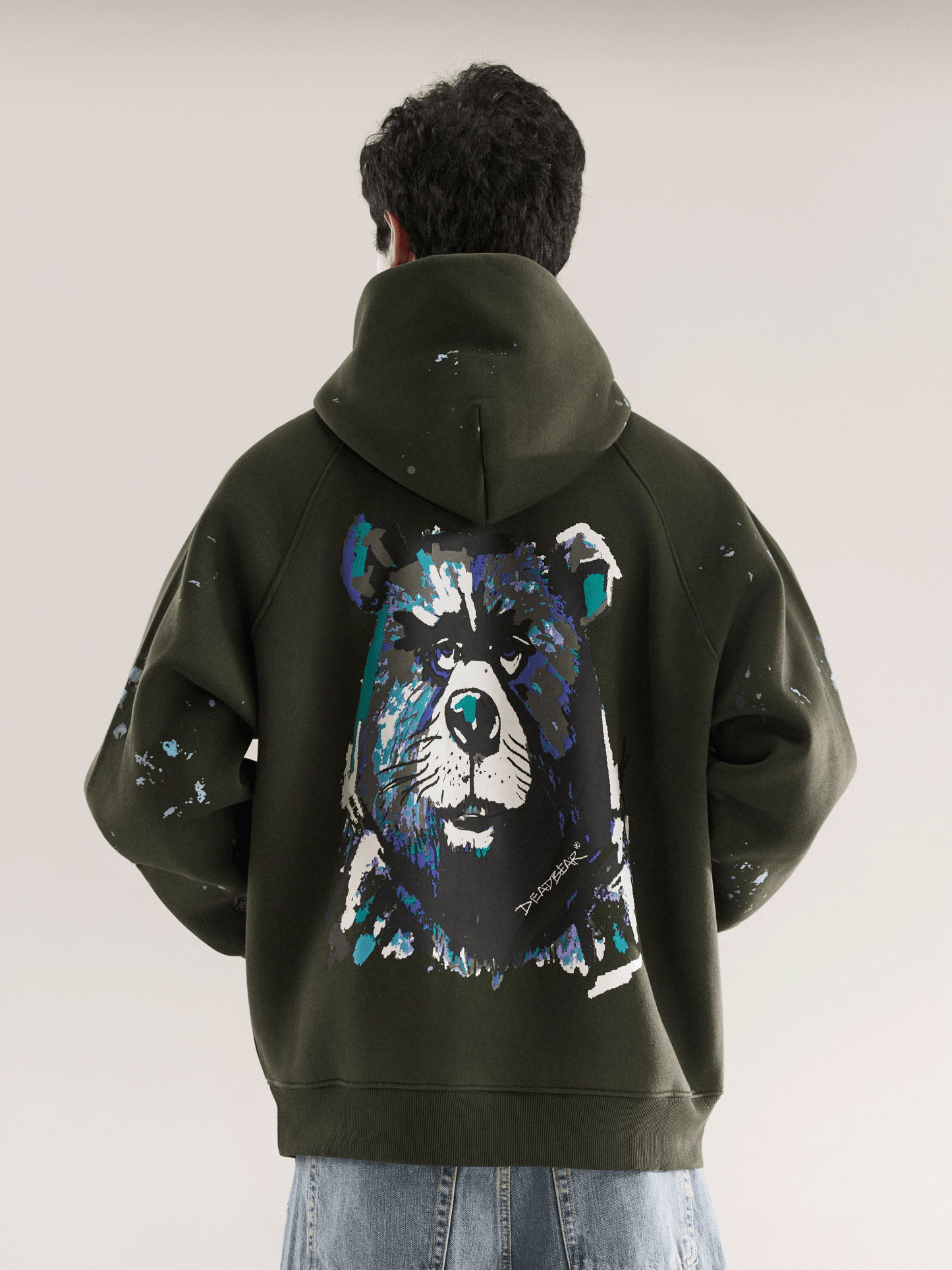 Grumpy Bear Hoodie Olive