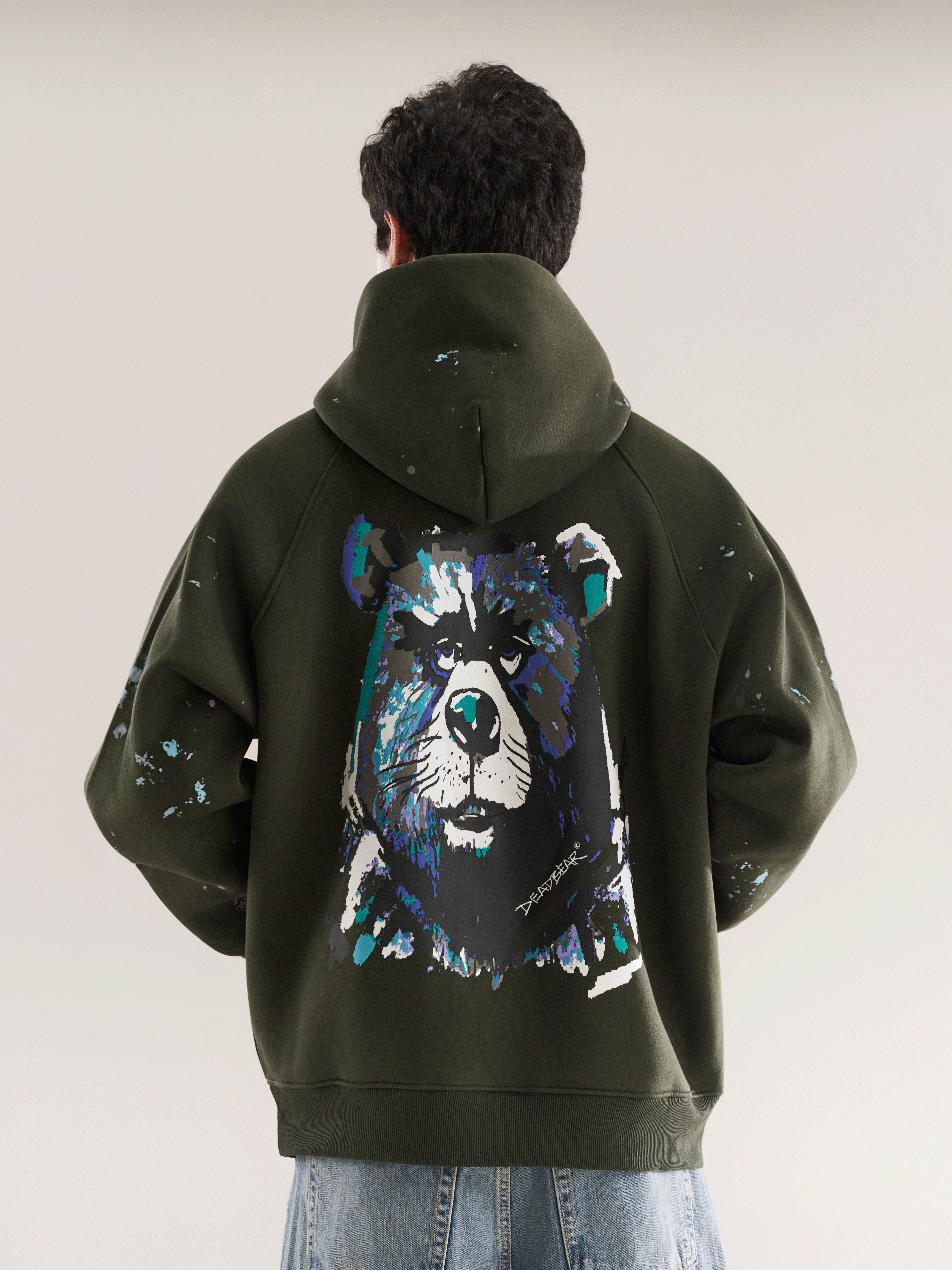 Grumpy Bear Hoodie Olive