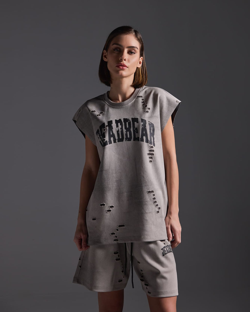 Distressed Washed Grey Tank