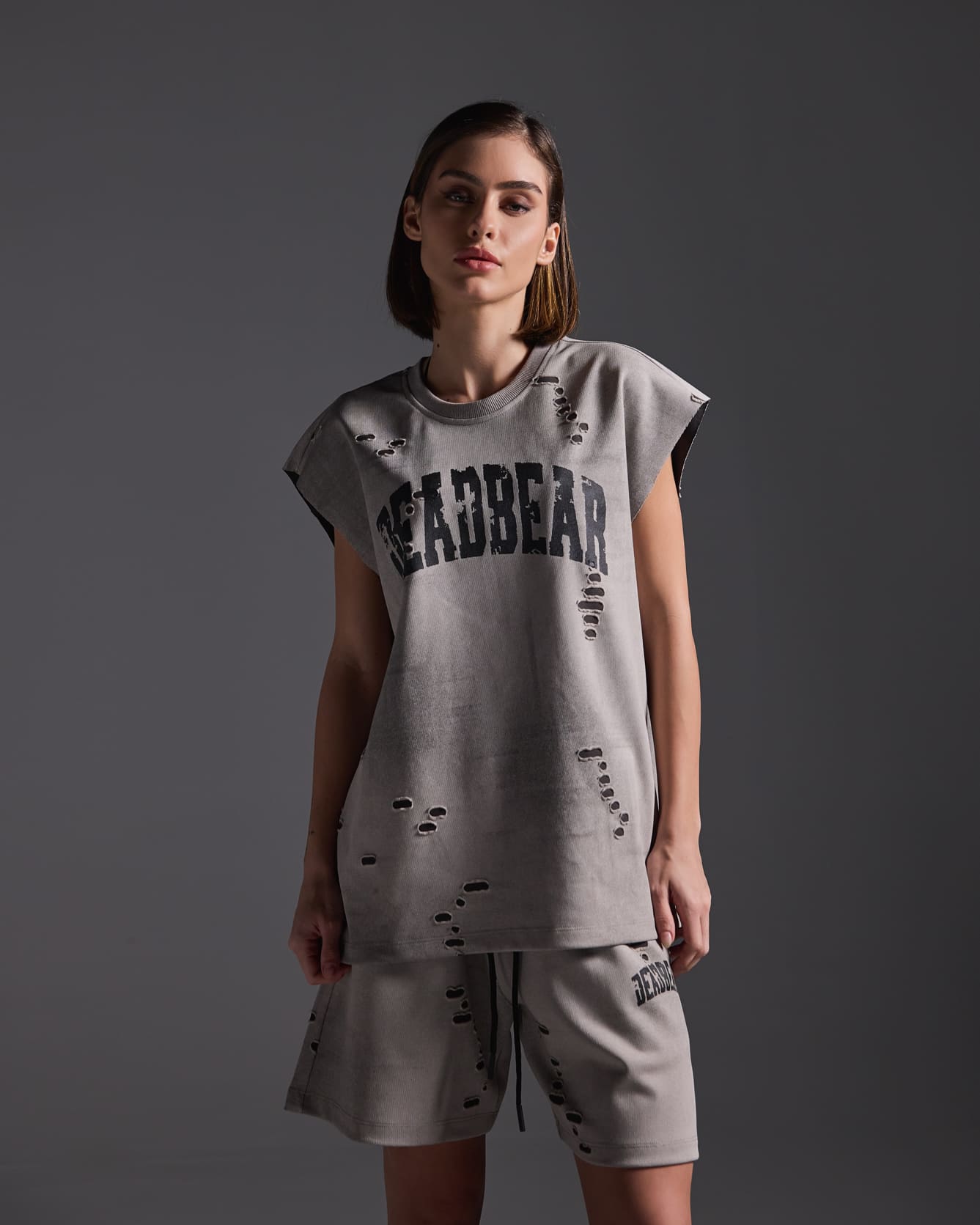 Distressed Washed Grey Tank