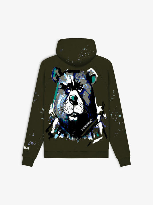 Grumpy Bear Hoodie Olive